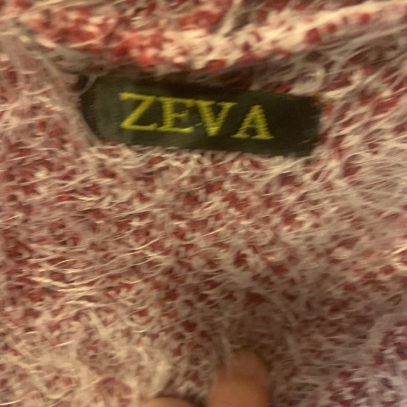Zeva Long red/ white textured cardigan with hood S - Picture 3 of 4